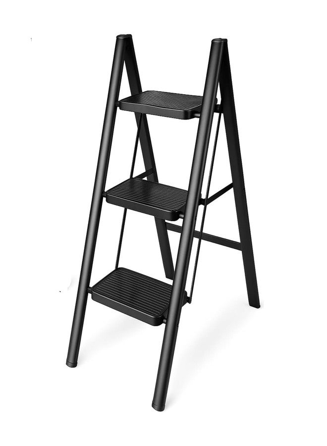 Boniry Compact 3 Step Folding Ladder with Non-Slip Steps | Lightweight & Durable Step Ladder | Perfect for Home, Kitchen, or Office Use - Black Finish - Image 1